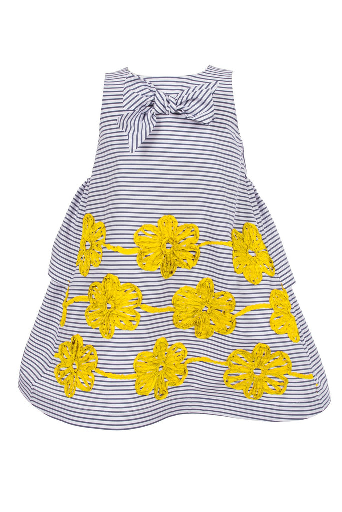 MiMiSol STRIPED COTTON-POPLIN EMBROIDERED DRESS in YELLOW