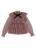PHILOSOPHY di Lorenzo Serafini Kids Chiffon Crinkled Blouse with Contrast Bow in Rose