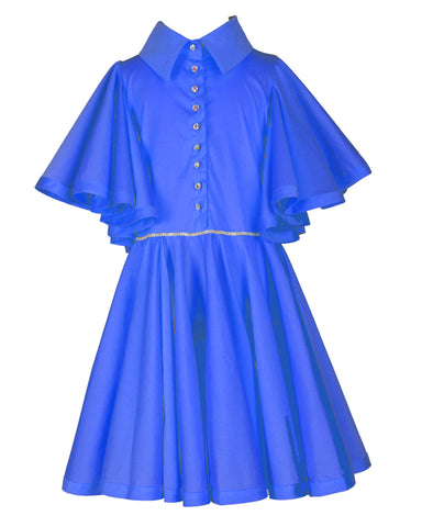 NIKOLIA "Good Morning Heaven" PRAY Cotton Bubble Skirt Dress in Blue Ocean and White