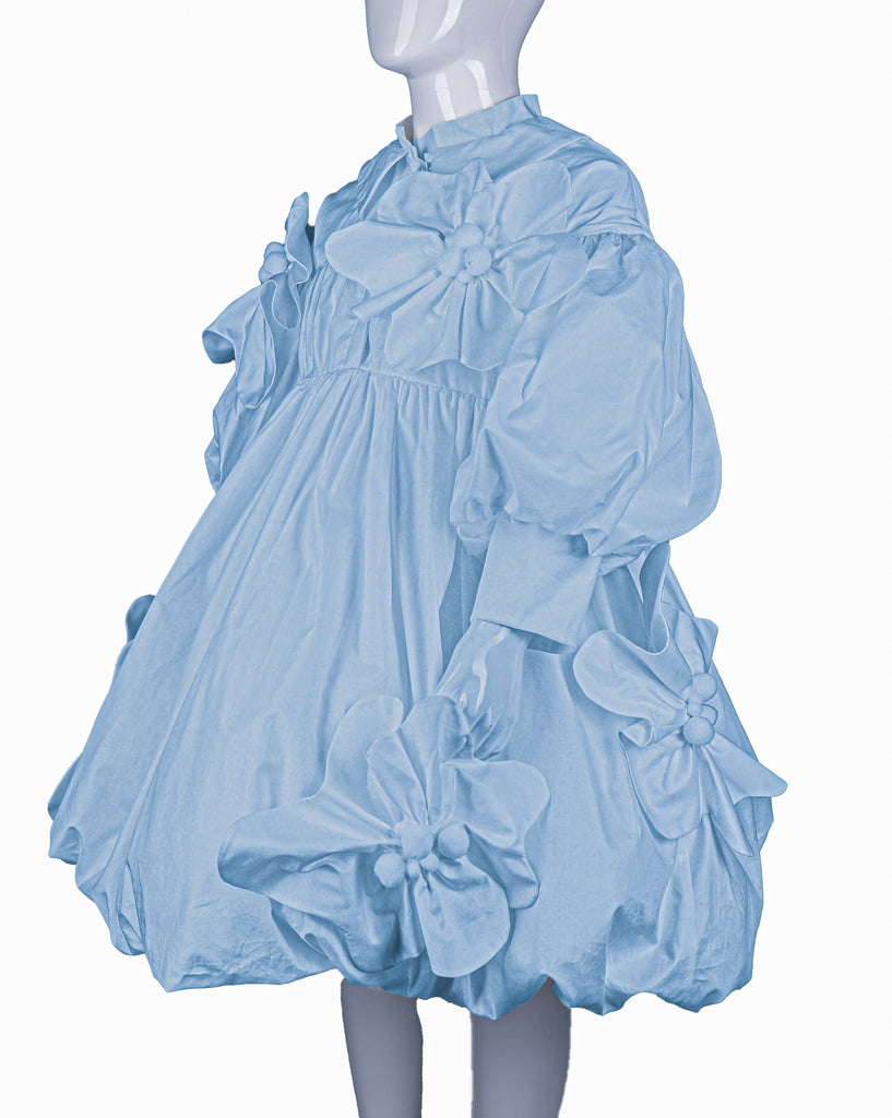 NIKOLIA "Good Morning Heaven" PRAY Cotton Bubble Skirt Dress in Blue