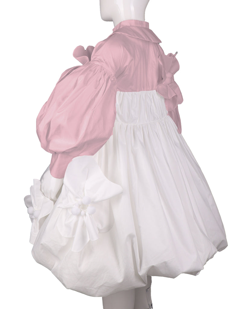 NIKOLIA "Good Morning Heaven" PRAY Cotton Bubble Skirt Dress in Pink and White