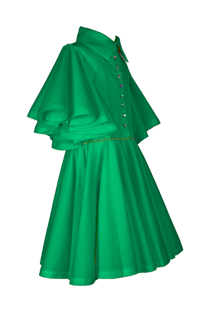 NIKOLIA "Dust Cakes" Eternity Cotton Dress with Swarovsky Detail in Green