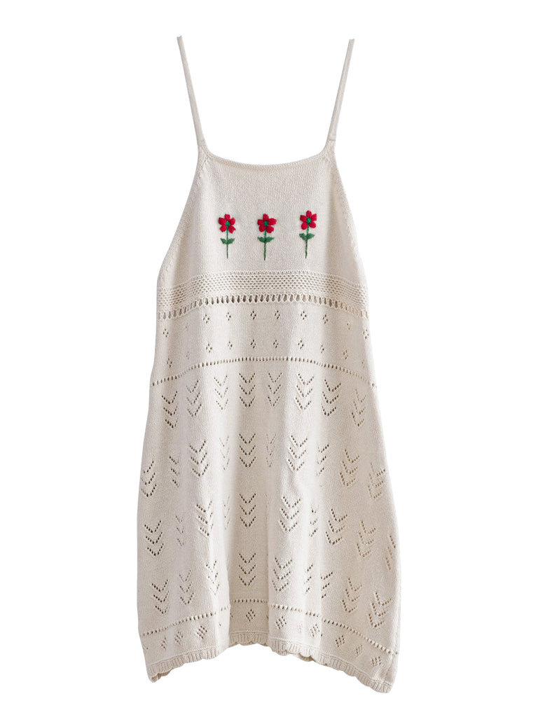 FISH&KIDS Knitted Straps Flowers Dress in Ecru (also in Adult)