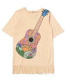 STELLA MCCARTNEY Short Sleeve Fringe Dress With Hippy Guitar Print