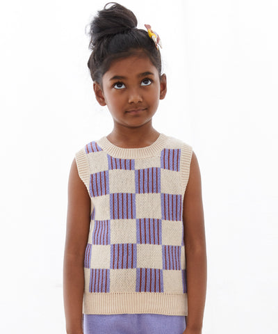 OEUF "Franglaise" Knit Vest and Shorts Set in Eggshell and Croissant
