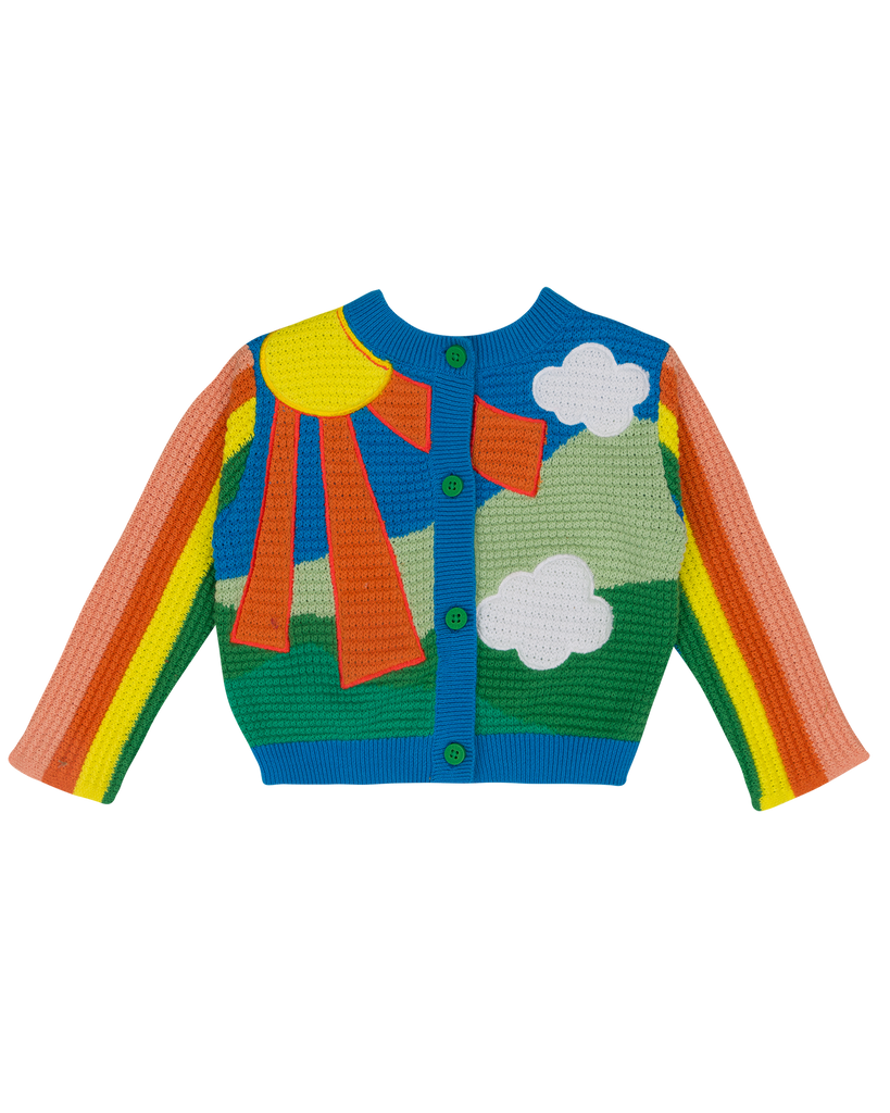 STELLA MCCARTNEY Baby Girl Knit Cardigan With Landscape Rainbow Crochet