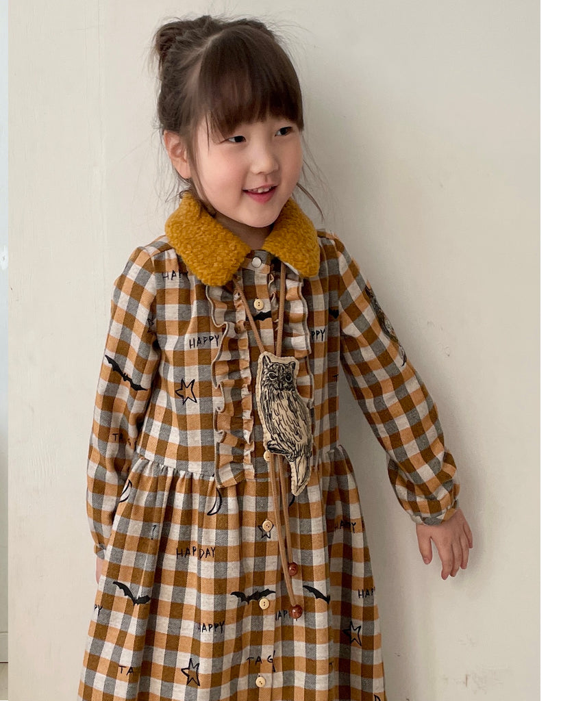 TAGO Check Soft Collar Tiered Dress