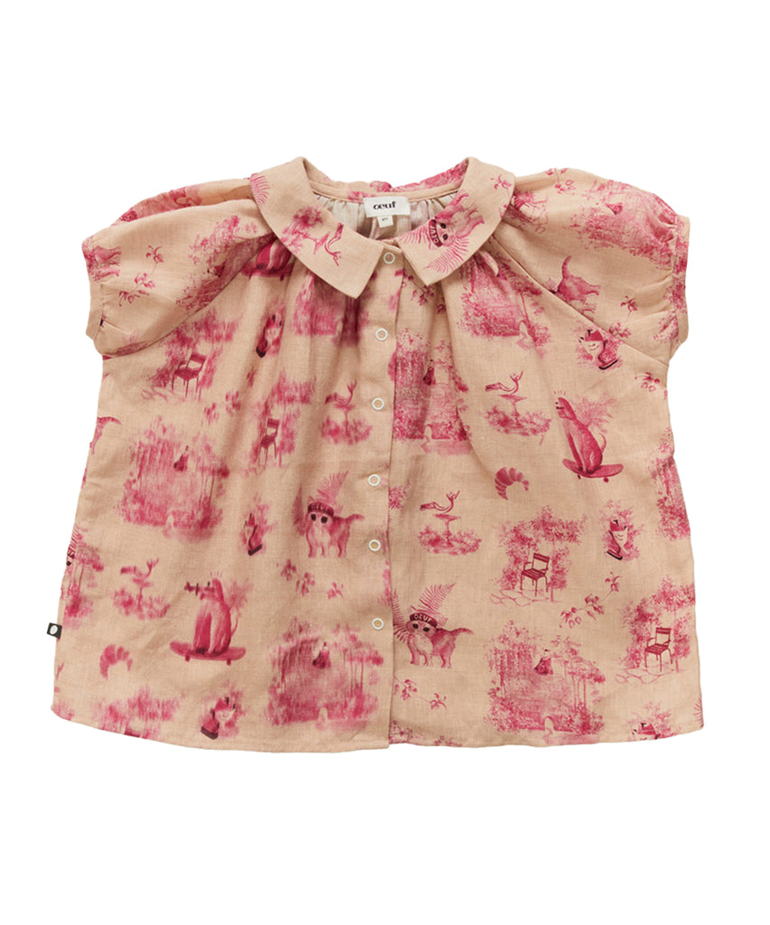 OEUF "Franglaise" Short Sleeve Blouse in Peony Toile