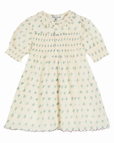 OEUF "Franglaise" Baby Peasant Dress with Bloomer in Gardenia Pigeon