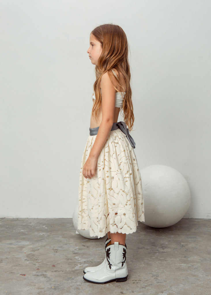UNLABEL Blue Lace Pull-On Skirt in Milk