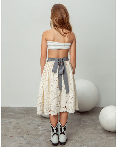 CAROLINE BOSMANS AW22 Glitter White Midi Bow Skirt