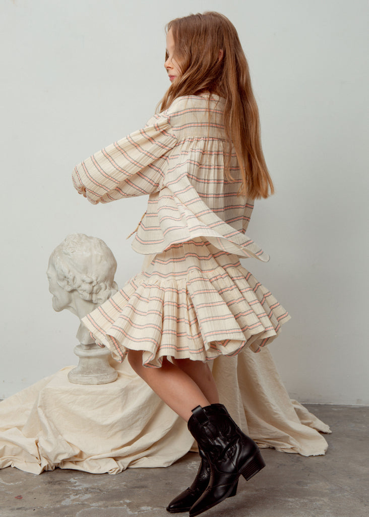 UNLABEL Apricot Tiered Skirt in Pink Milk Stripes